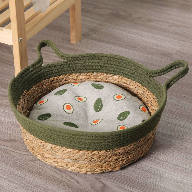 KFX-7202493 Woven Cat Litter Nest with Optional Cooling Pad and Japanese Sleeping Mat - 50x37x8cm