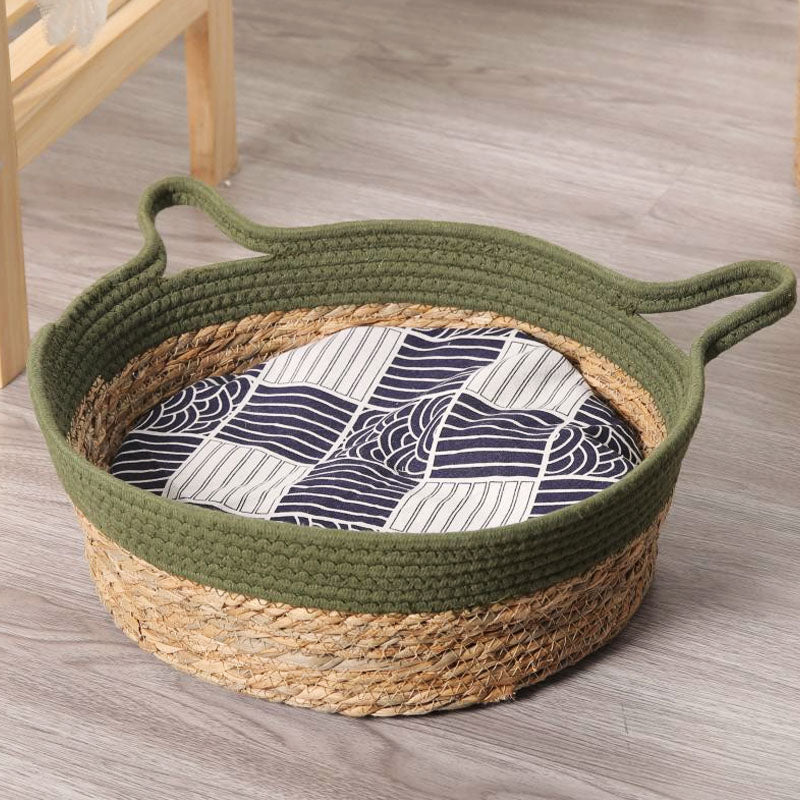 KFX-7202493 Woven Cat Litter Nest with Optional Cooling Pad and Japanese Sleeping Mat - 50x37x8cm