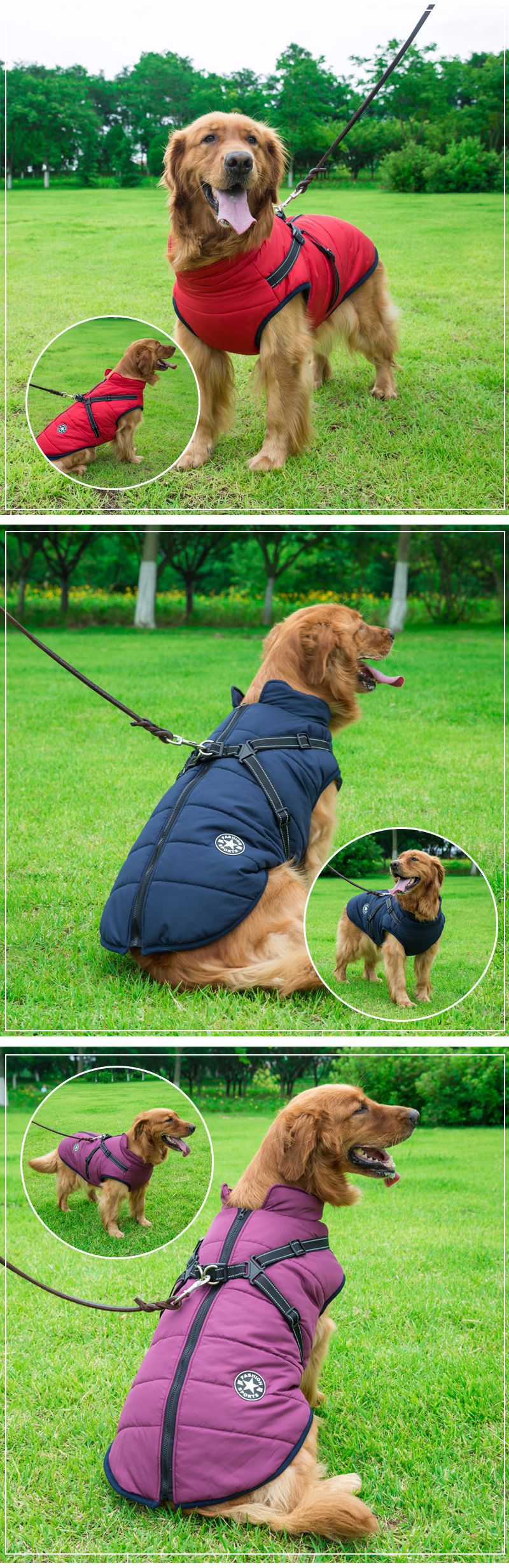 KFX-7202877 Reflective Waterproof Dog Coat for Large Breeds - Cold-proof & Warm Autumn/Winter Jacket