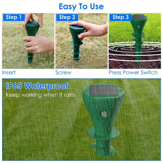 KFX-7203901 Solar Powered Animal Repeller | 8 Pcs Waterproof Stake for Moles, Gophers & Groundhogs