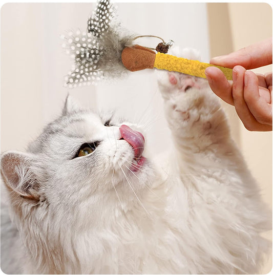 KFX-7205693 Natural Cat Chew Sticks with Feather for Teeth Cleaning and Stress Relief, 3-Color Set