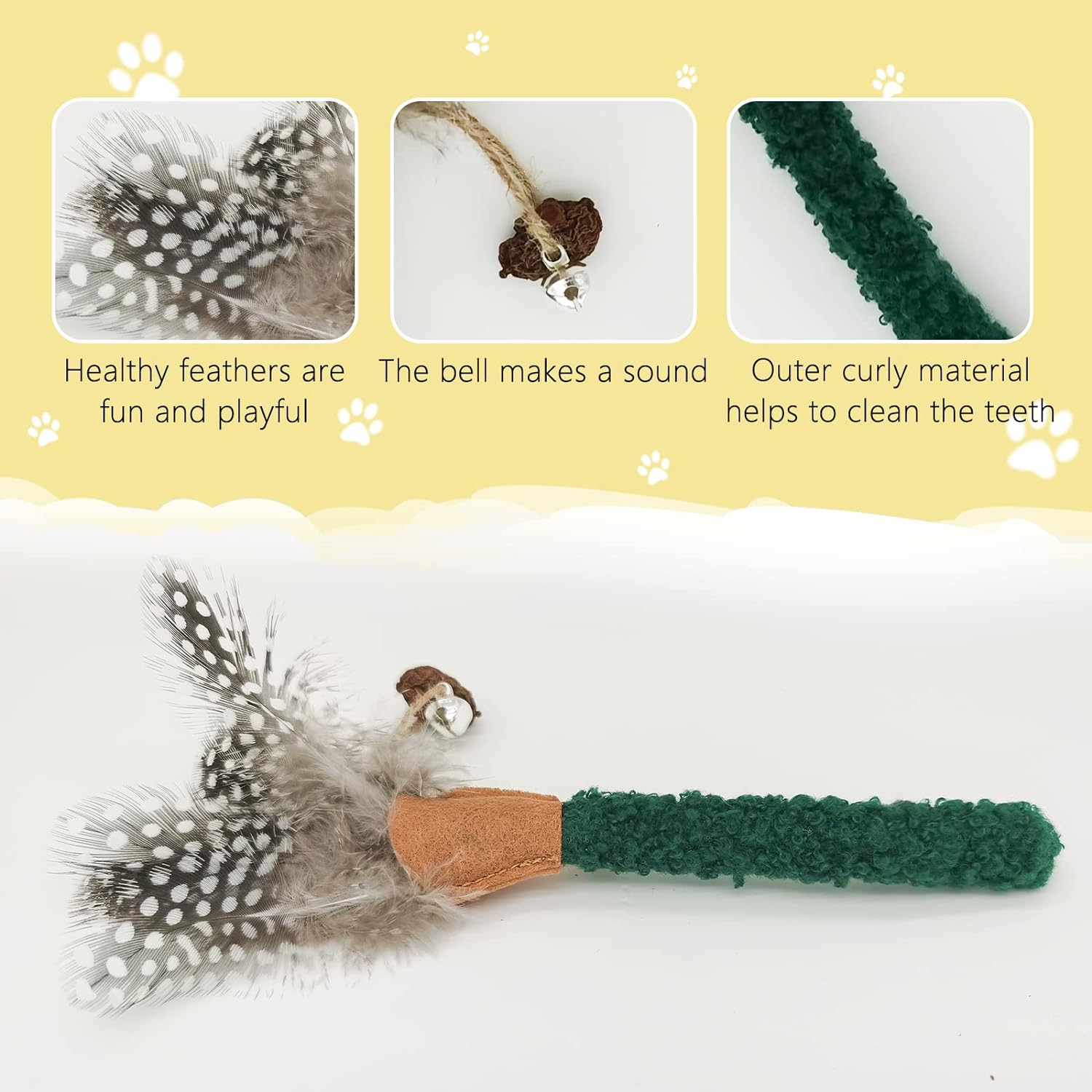 KFX-7205693 Natural Cat Chew Sticks with Feather for Teeth Cleaning and Stress Relief, 3-Color Set