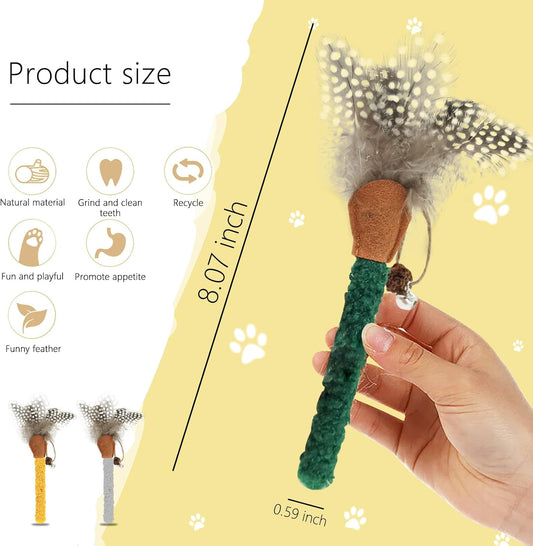 KFX-7205693 Natural Cat Chew Sticks with Feather for Teeth Cleaning and Stress Relief, 3-Color Set