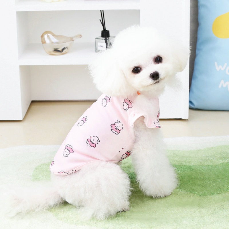 KFX-7206589 Spring and Summer Dog T-Shirt in Blue and Pink, Polyester Material, Sizes XS to XL