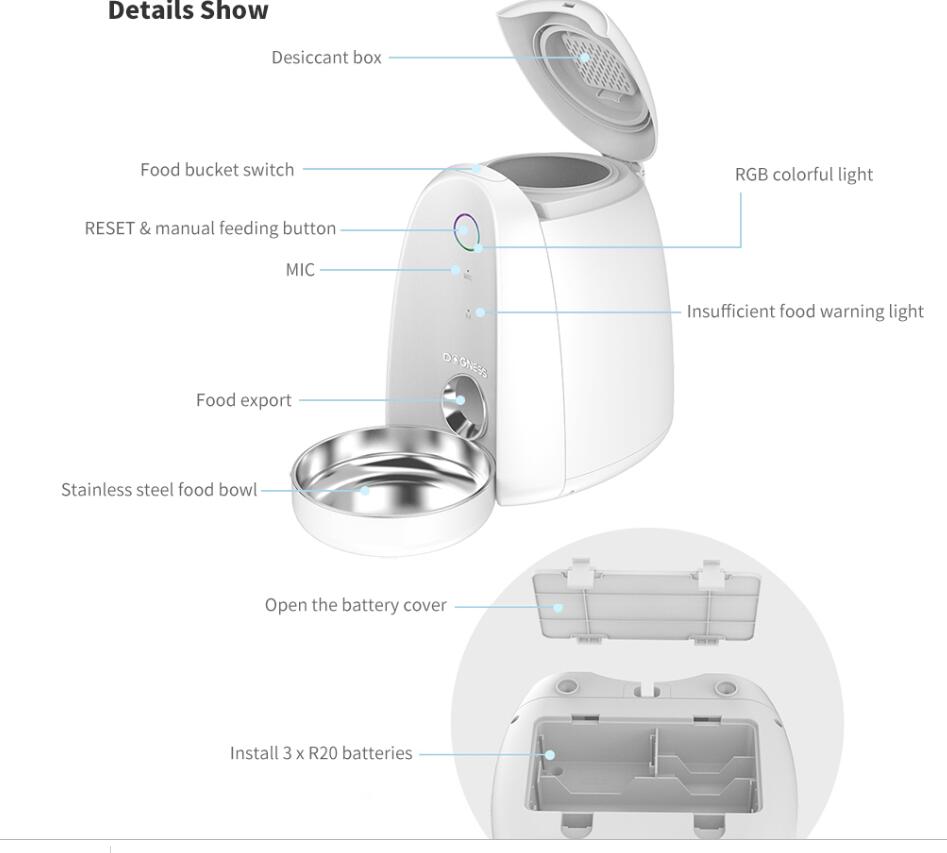 KFX-7207997 2L WiFi Smart Pet Feeder with App Control and Manual Feeding Function