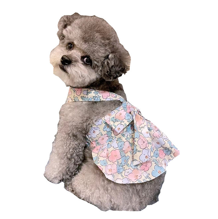 KFX-7211581 Dog Cotton Blue and White Skirt with Hand Rope - Comfortable Princess Style