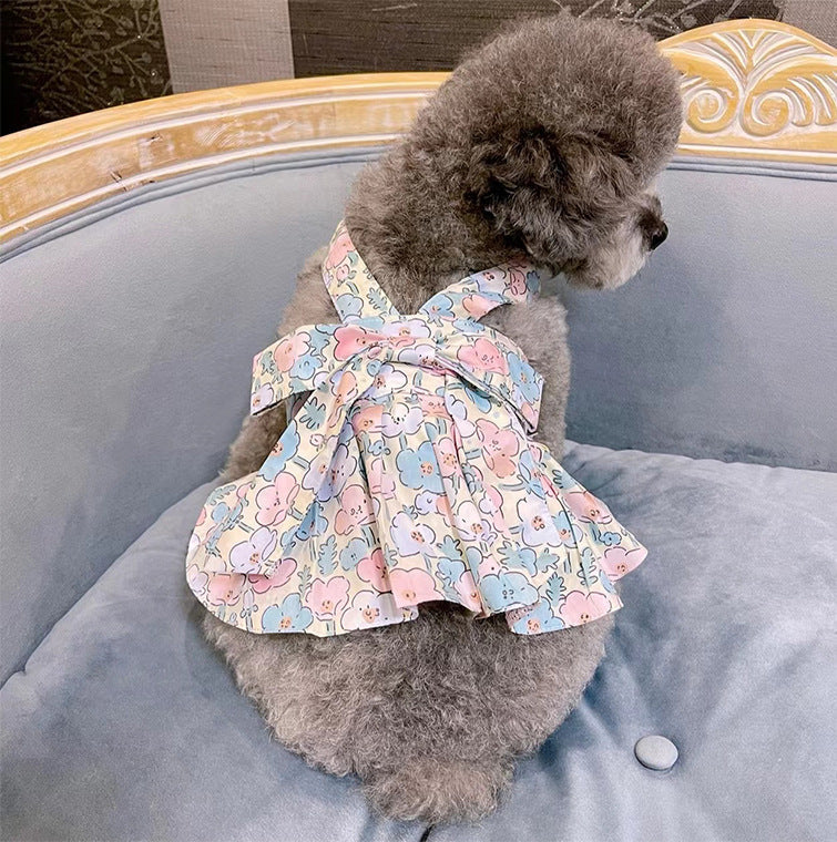 KFX-7211581 Dog Cotton Blue and White Skirt with Hand Rope - Comfortable Princess Style