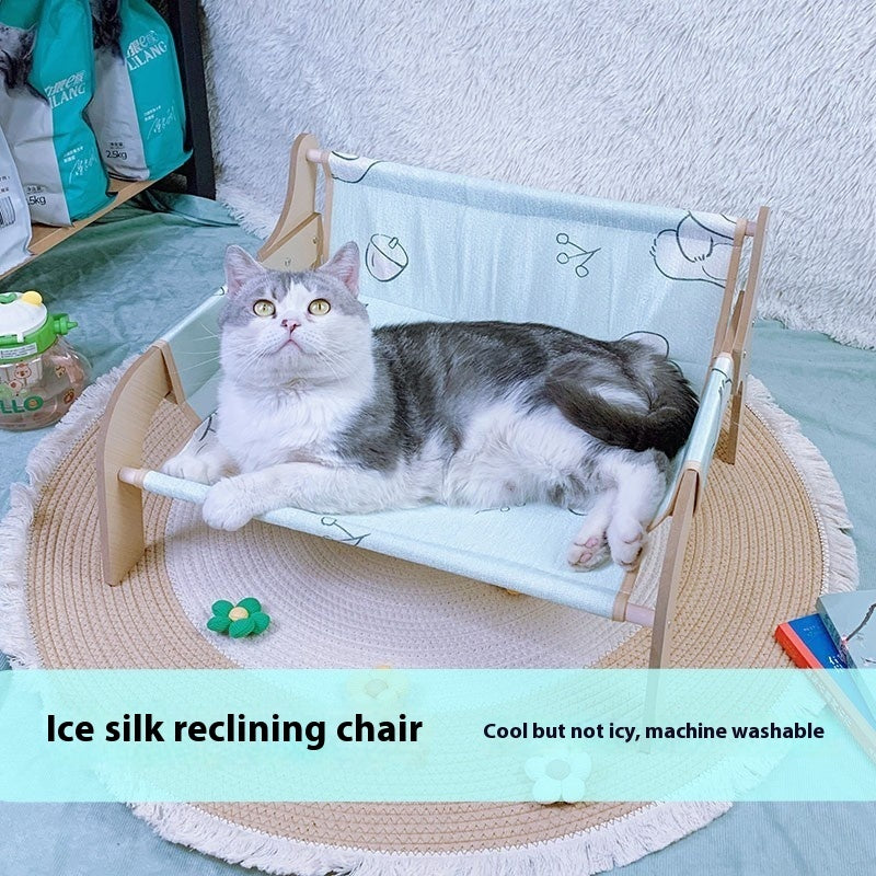 KFX-7214013 Universal Summer Cat Nest Hammock with Wooden Rattan Mat - Plus Size (52*42*29cm)