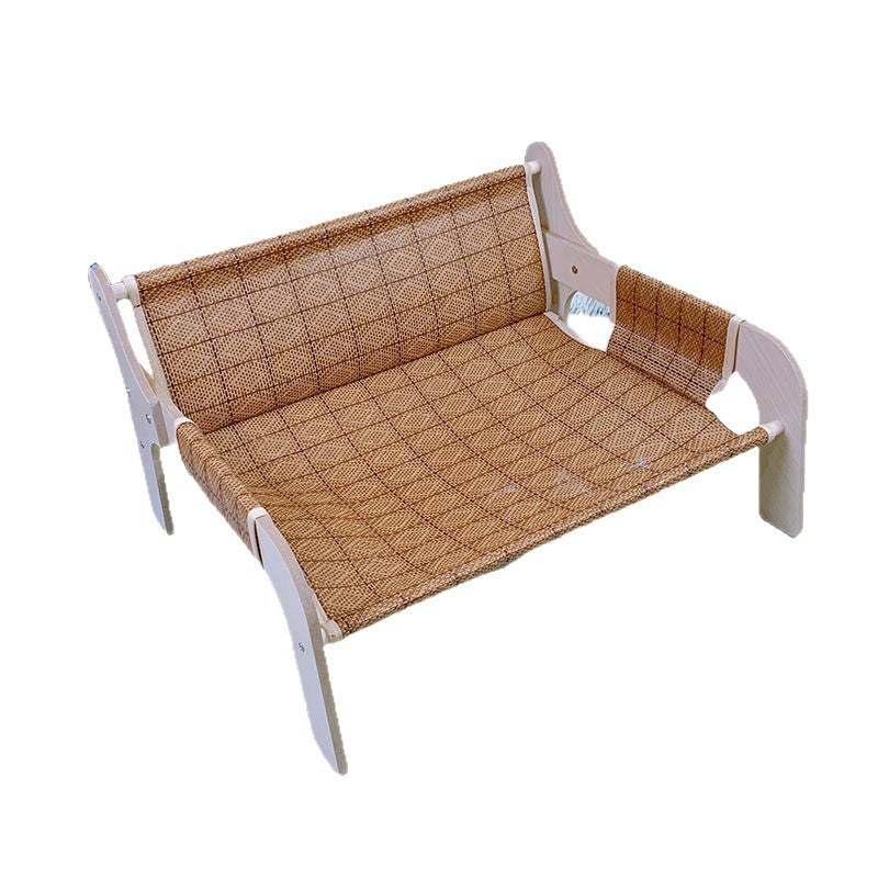 KFX-7214013 Universal Summer Cat Nest Hammock with Wooden Rattan Mat - Plus Size (52*42*29cm)