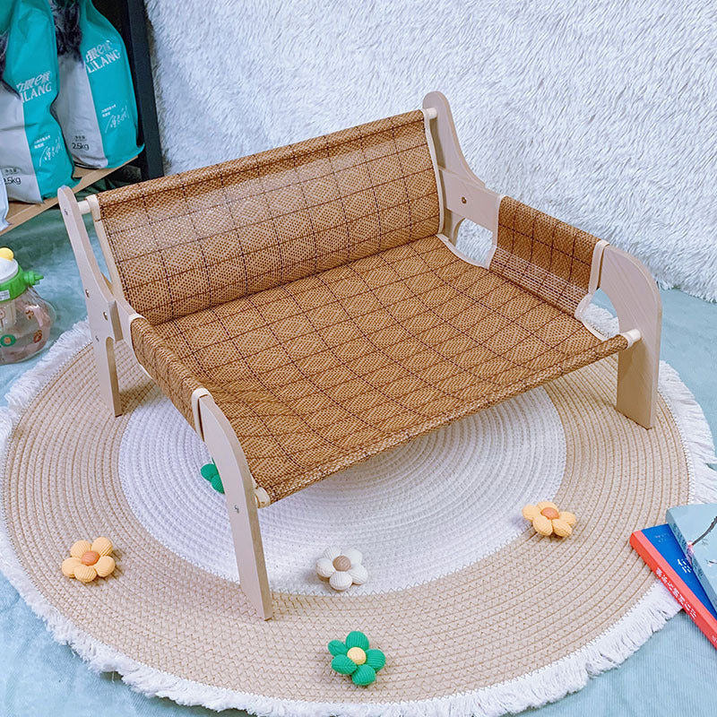 KFX-7214013 Universal Summer Cat Nest Hammock with Wooden Rattan Mat - Plus Size (52*42*29cm)