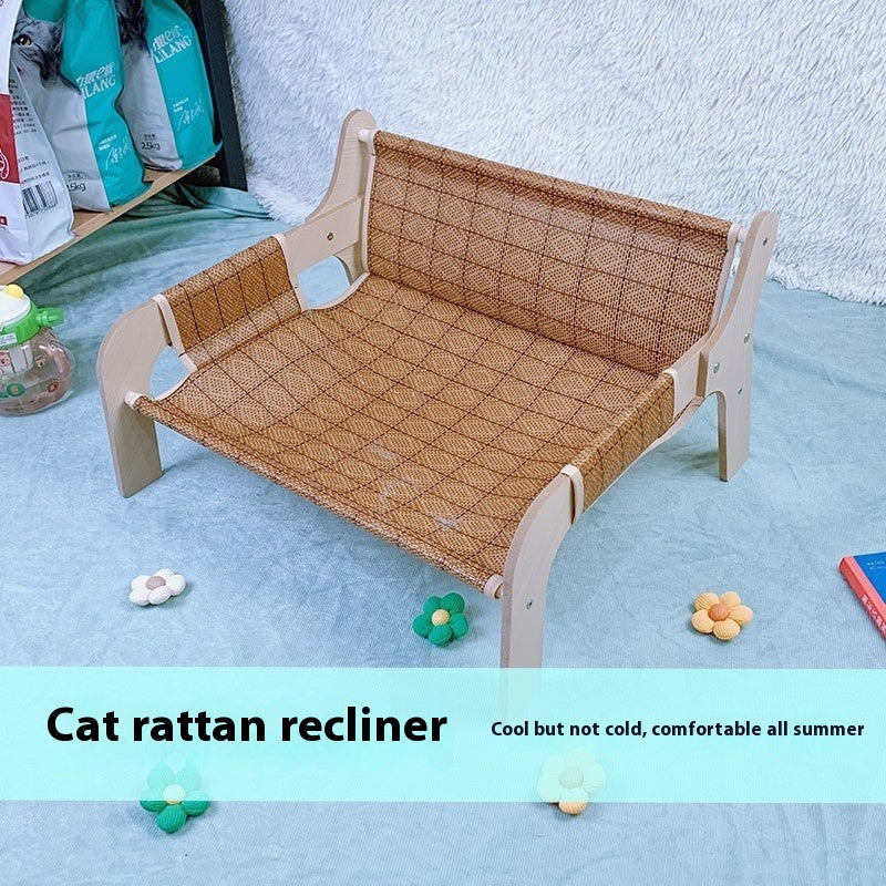 KFX-7214013 Universal Summer Cat Nest Hammock with Wooden Rattan Mat - Plus Size (52*42*29cm)