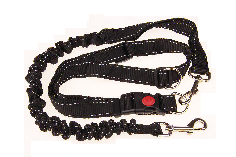 KFX-7219517 Elastic Dog Running Leash with Traction Belt – Nylon, Black, Adjustable Length 85CM to 65CM