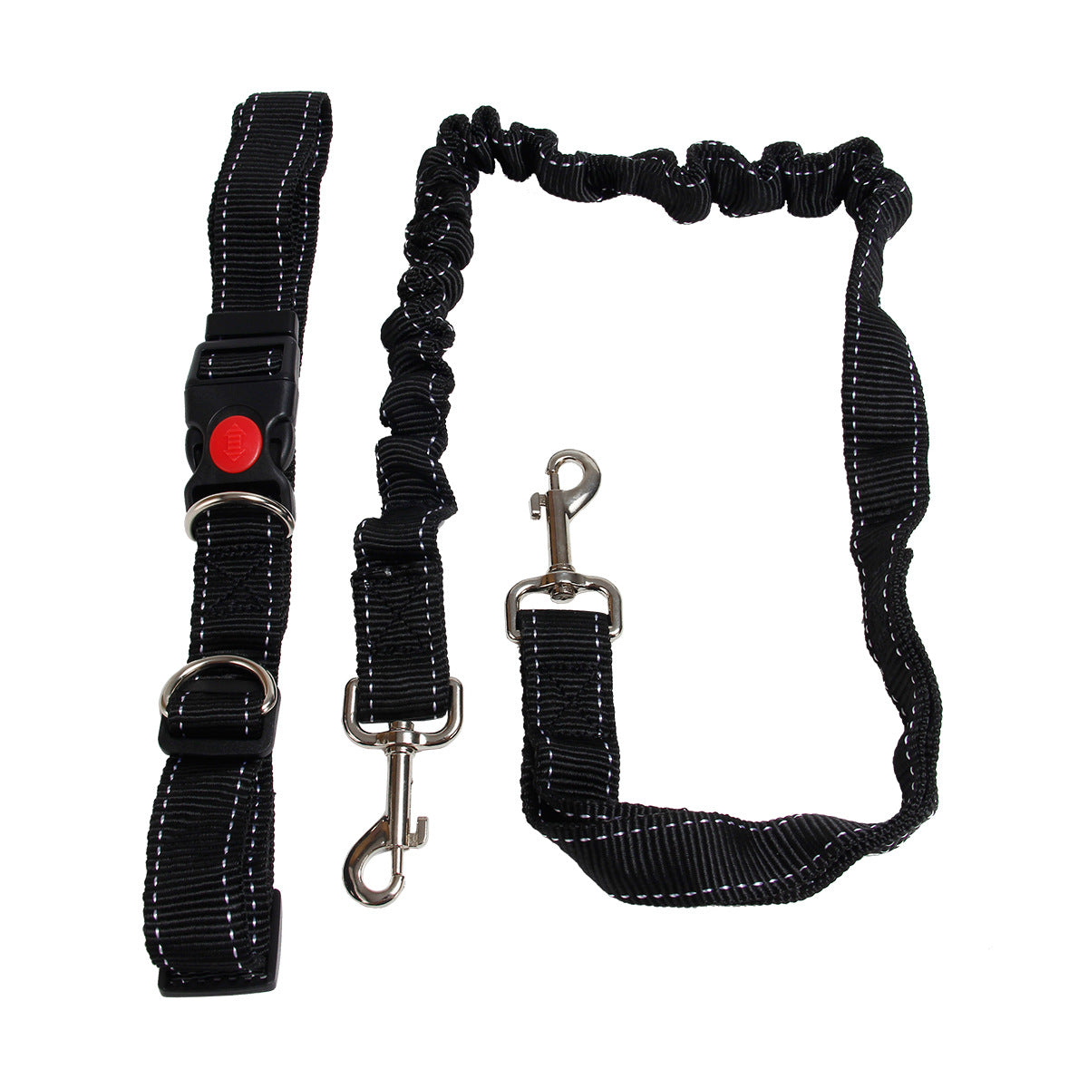KFX-7219517 Elastic Dog Running Leash with Traction Belt – Nylon, Black, Adjustable Length 85CM to 65CM