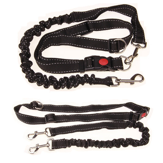 KFX-7219517 Elastic Dog Running Leash with Traction Belt – Nylon, Black, Adjustable Length 85CM to 65CM