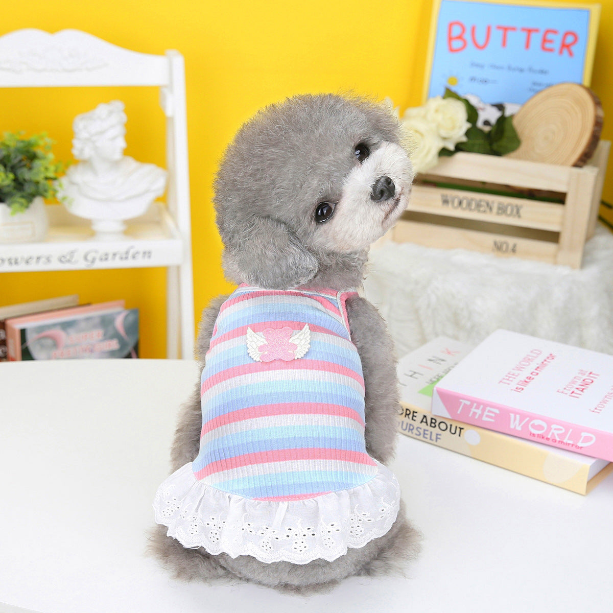 KFX-7220285 Colorful Striped Pet Skirt with Wings for Dogs, Cotton Material