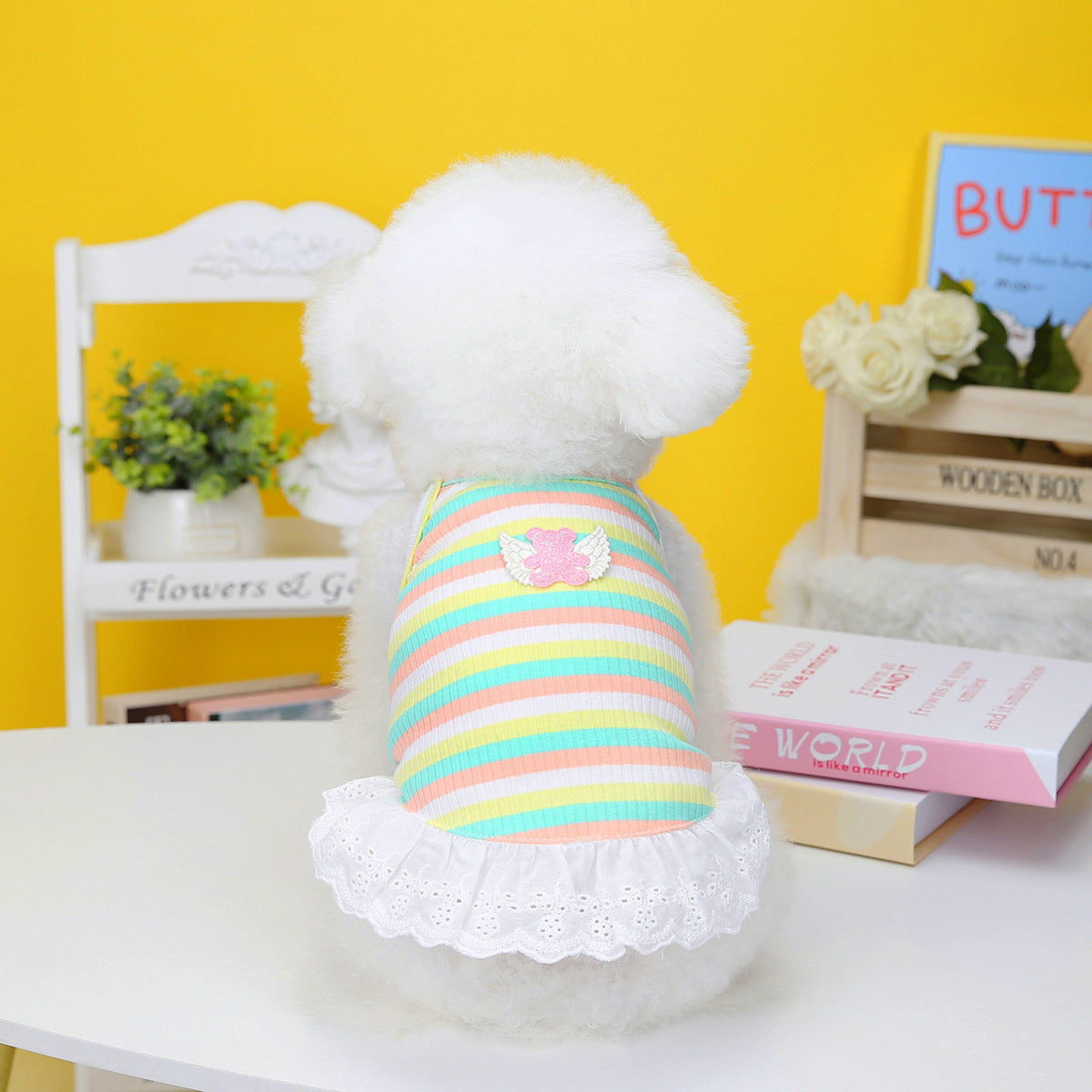 KFX-7220285 Colorful Striped Pet Skirt with Wings for Dogs, Cotton Material