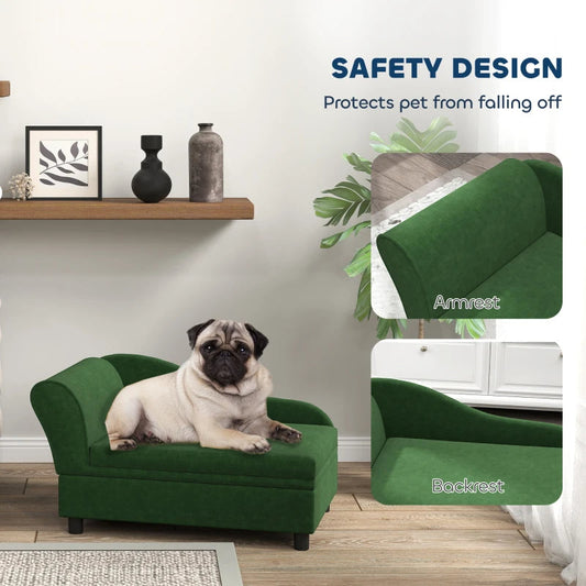 KFX-7221181 Pet Sofa Bed with Hidden Storage for Cats and Small Dogs - Green Eucalyptus Wood Design