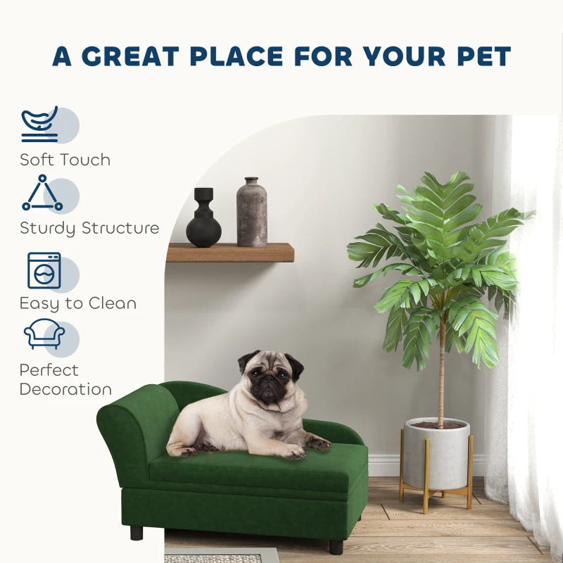 KFX-7221181 Pet Sofa Bed with Hidden Storage for Cats and Small Dogs - Green Eucalyptus Wood Design