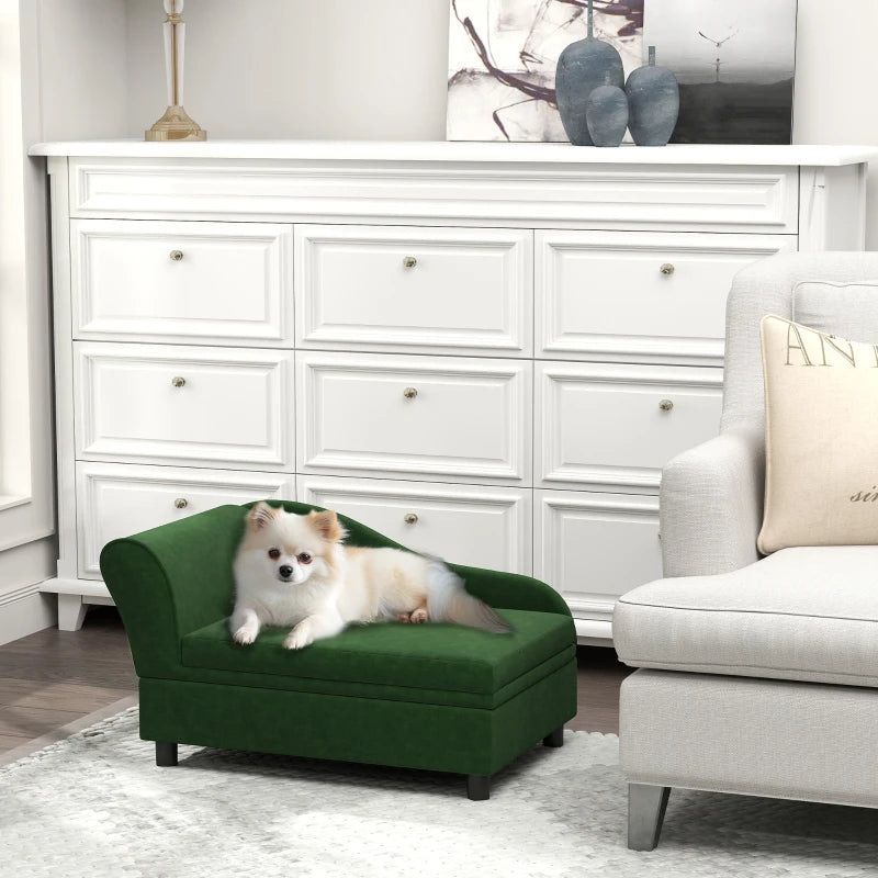 KFX-7221181 Pet Sofa Bed with Hidden Storage for Cats and Small Dogs - Green Eucalyptus Wood Design