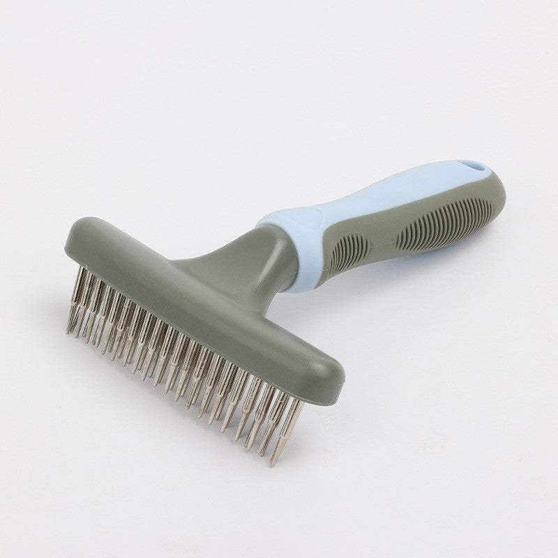 KFX-7221309 Double Row Pet Comb Brush for Cleaning and Grooming - Plastic, 155x43x110mm, Available in Pink, Green, Blue