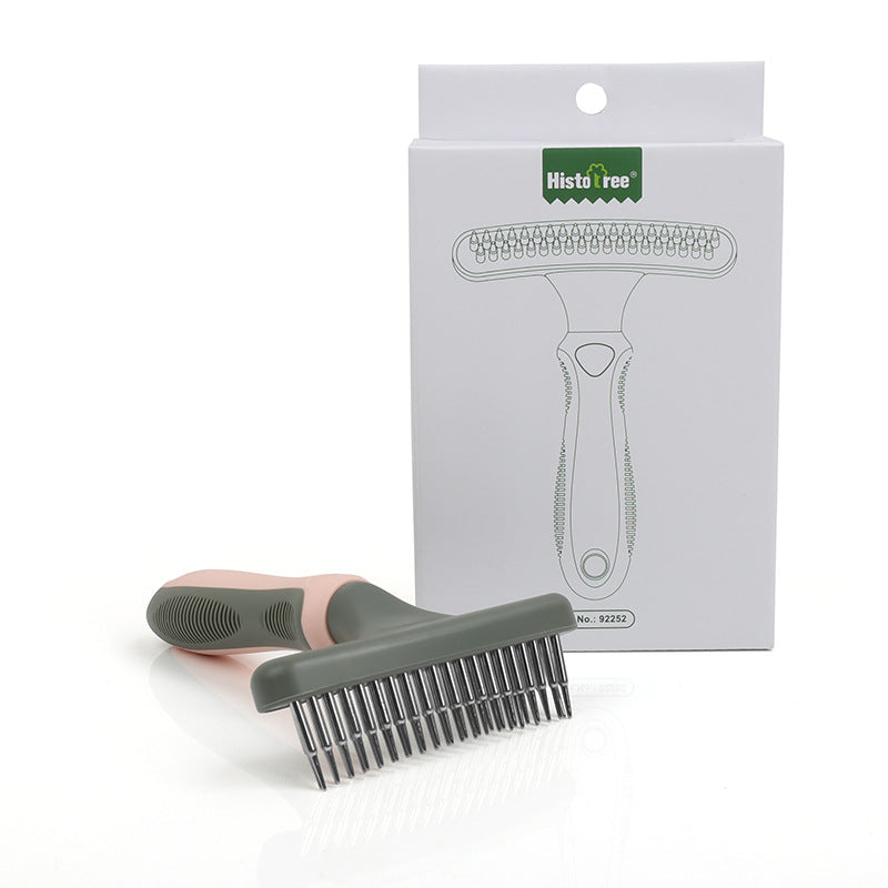 KFX-7221309 Double Row Pet Comb Brush for Cleaning and Grooming - Plastic, 155x43x110mm, Available in Pink, Green, Blue