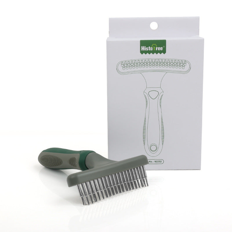KFX-7221309 Double Row Pet Comb Brush for Cleaning and Grooming - Plastic, 155x43x110mm, Available in Pink, Green, Blue