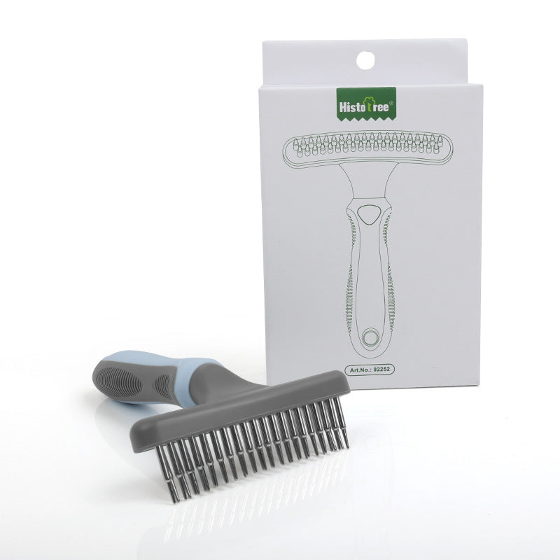 KFX-7221309 Double Row Pet Comb Brush for Cleaning and Grooming - Plastic, 155x43x110mm, Available in Pink, Green, Blue