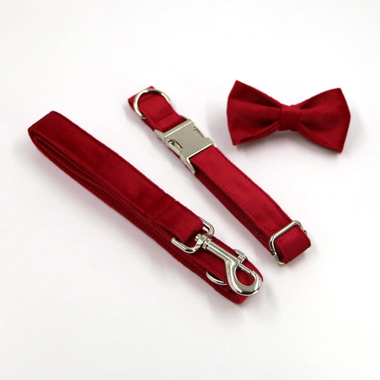 KFX-7221565 Plaid Dog Collar with Bow Tie Set - Engraved Velvet, Multiple Sizes Available