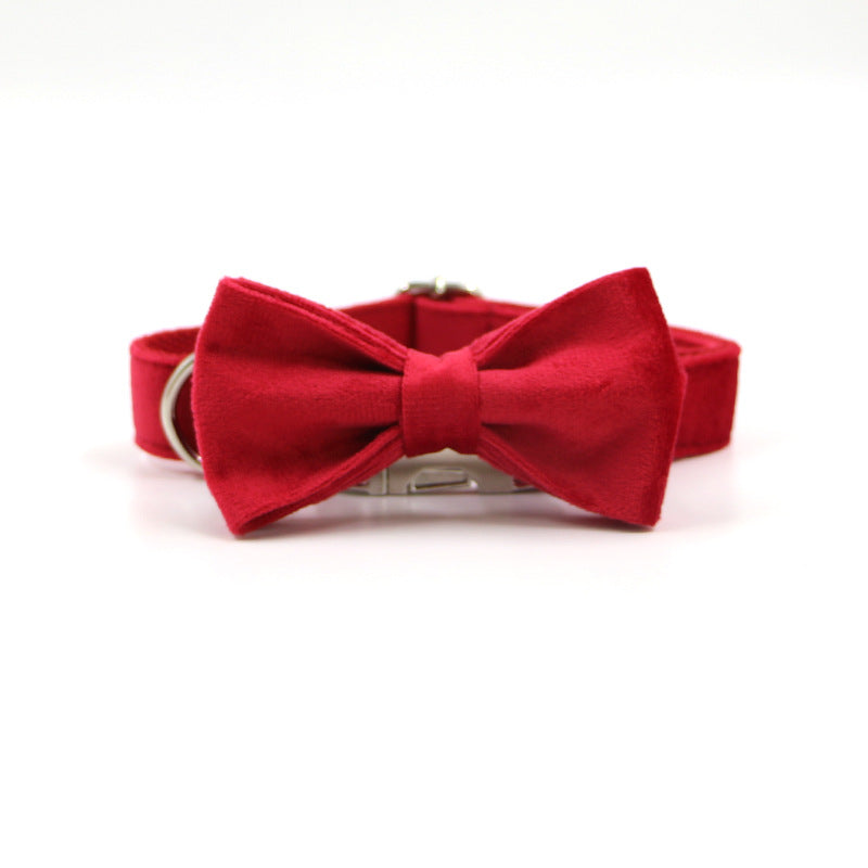 KFX-7221565 Plaid Dog Collar with Bow Tie Set - Engraved Velvet, Multiple Sizes Available
