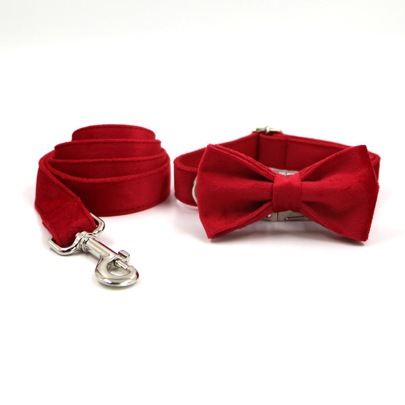 KFX-7221565 Plaid Dog Collar with Bow Tie Set - Engraved Velvet, Multiple Sizes Available