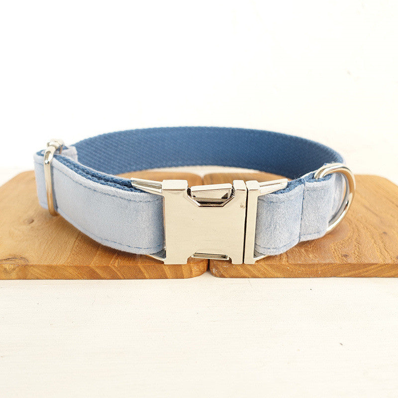 KFX-7225277 Sky Blue Thick Velvet Pet Collar - Durable Polyester Material for Comfort and Style