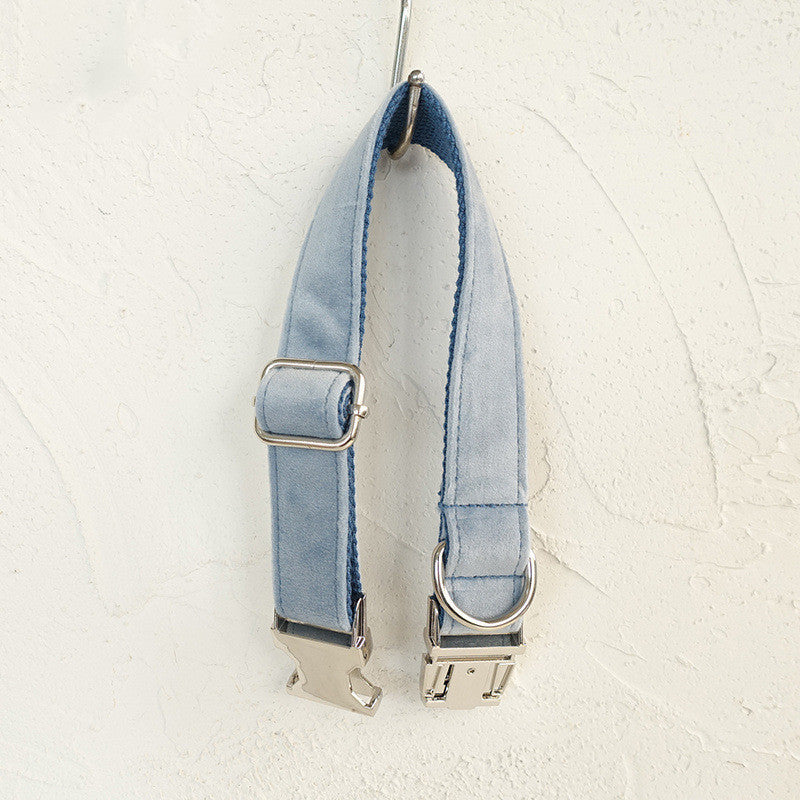KFX-7225277 Sky Blue Thick Velvet Pet Collar - Durable Polyester Material for Comfort and Style
