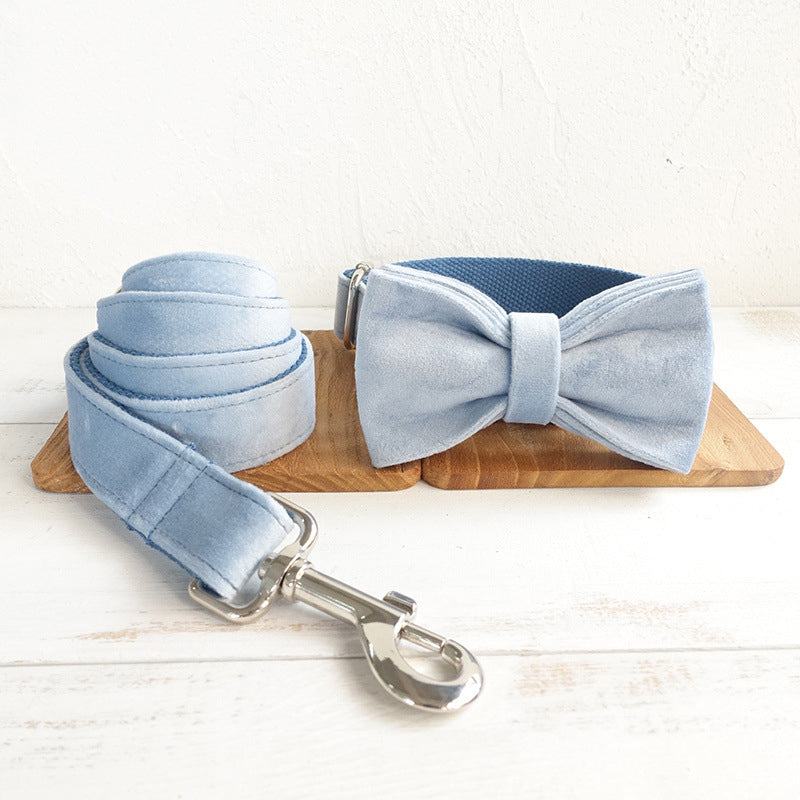 KFX-7225277 Sky Blue Thick Velvet Pet Collar - Durable Polyester Material for Comfort and Style