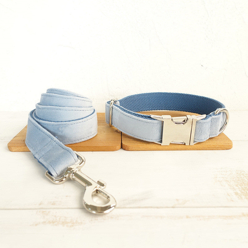 KFX-7225277 Sky Blue Thick Velvet Pet Collar - Durable Polyester Material for Comfort and Style