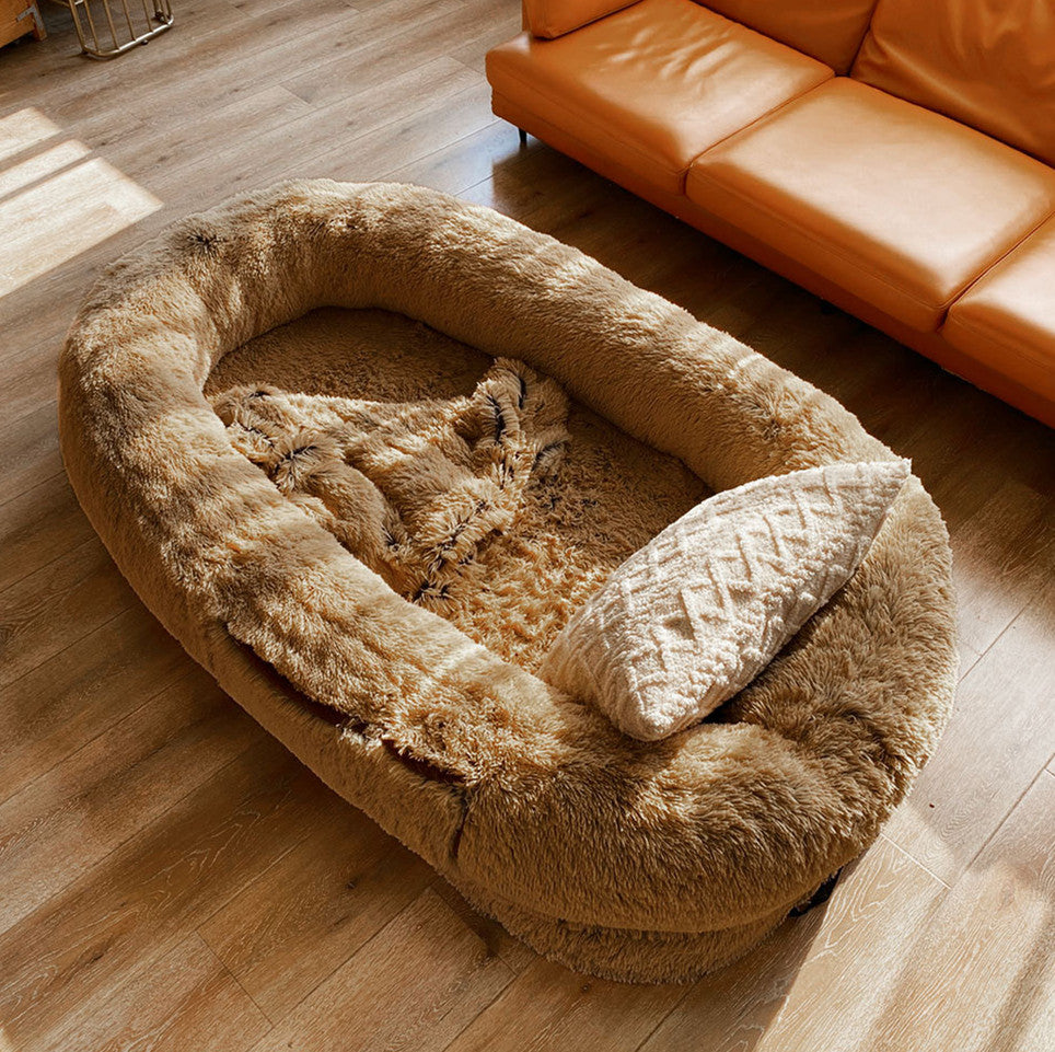KFX-7225533 Super Large Human Giant Dog Nest in Light Gray or Khaki - Comfortable Sponge Lined Kennel