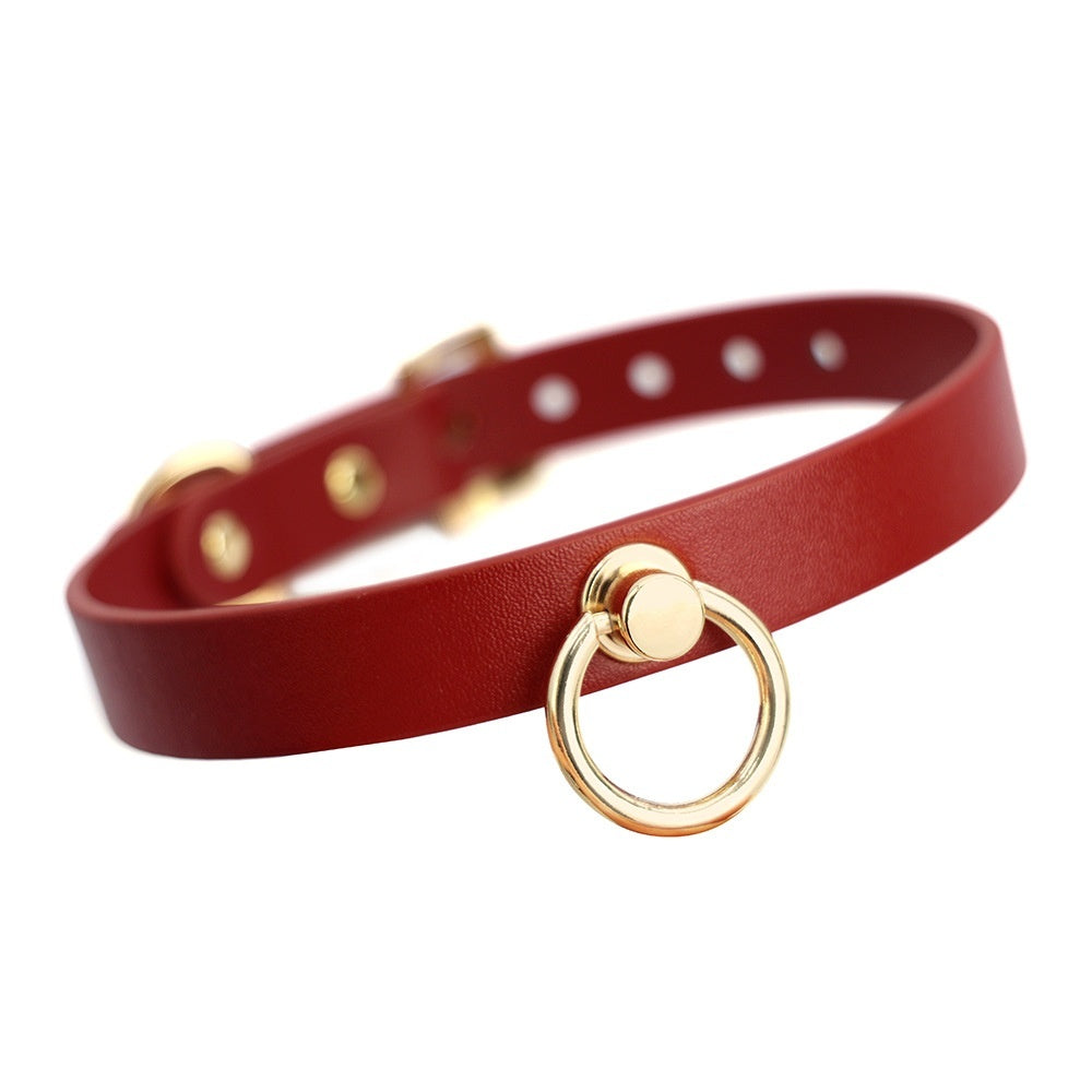 KFX-7226941 Genuine Cowhide Neck Binding Collar with Drag Chain in Black, Red, and Maroon Options