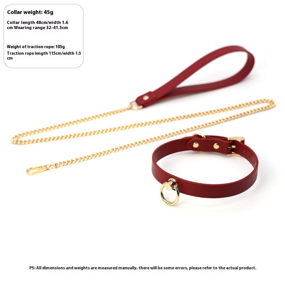 KFX-7226941 Genuine Cowhide Neck Binding Collar with Drag Chain in Black, Red, and Maroon Options