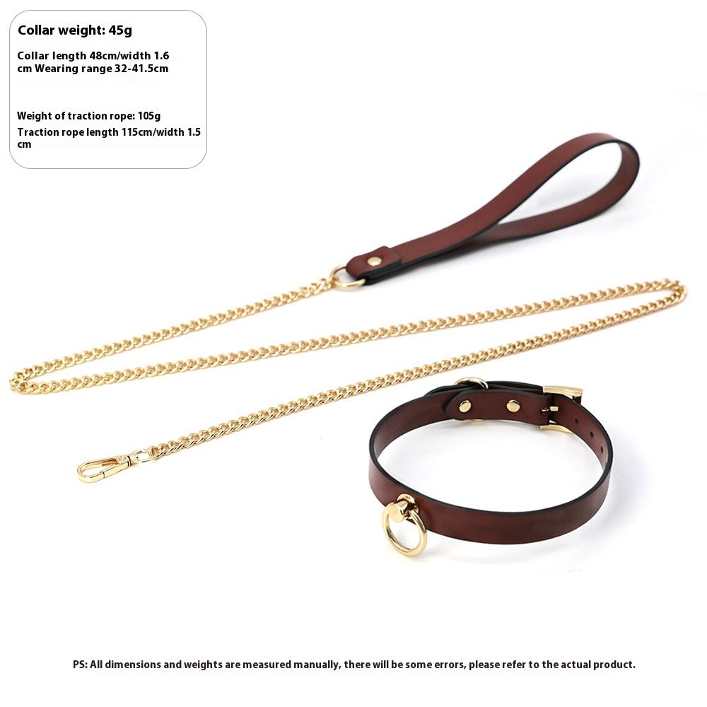 KFX-7226941 Genuine Cowhide Neck Binding Collar with Drag Chain in Black, Red, and Maroon Options
