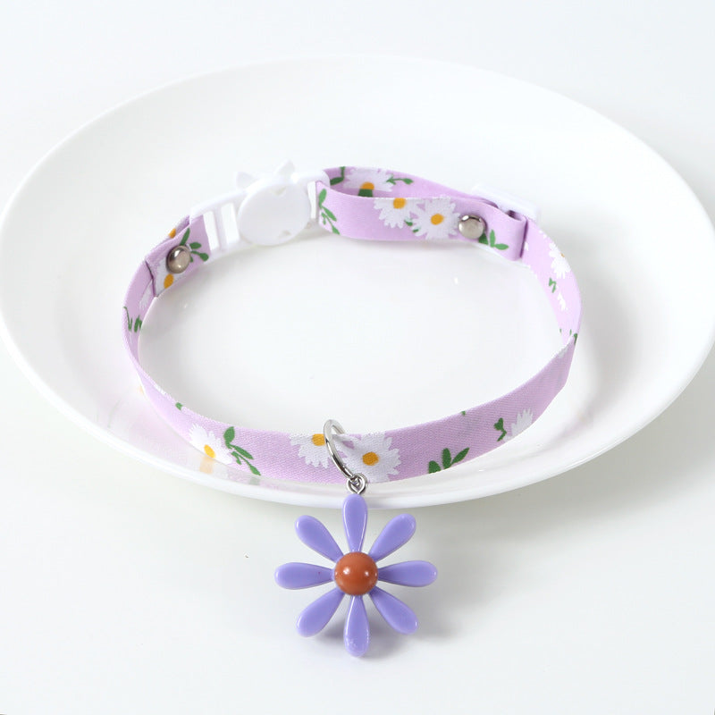 KFX-7227453 Sunflower Adjustable Pet Collar for All Seasons - Cotton Polyester, 17-32cm