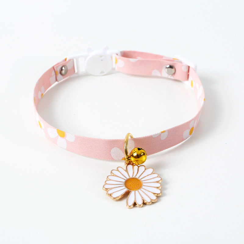 KFX-7227453 Sunflower Adjustable Pet Collar for All Seasons - Cotton Polyester, 17-32cm