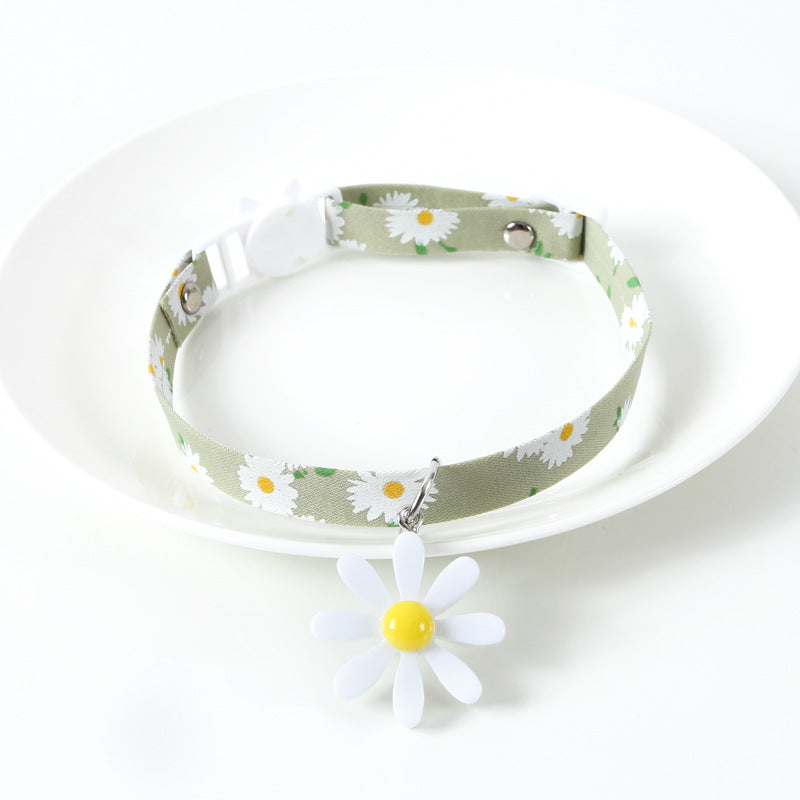 KFX-7227453 Sunflower Adjustable Pet Collar for All Seasons - Cotton Polyester, 17-32cm