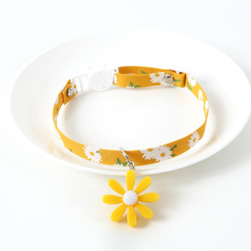 KFX-7227453 Sunflower Adjustable Pet Collar for All Seasons - Cotton Polyester, 17-32cm
