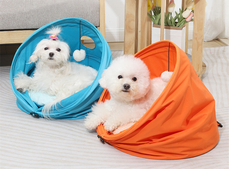KFX-7229501 Medium Oxford Cloth Cylinder Pet Nest for Cats and Dogs - Cozy PP Cotton Cushion, Orange/Blue