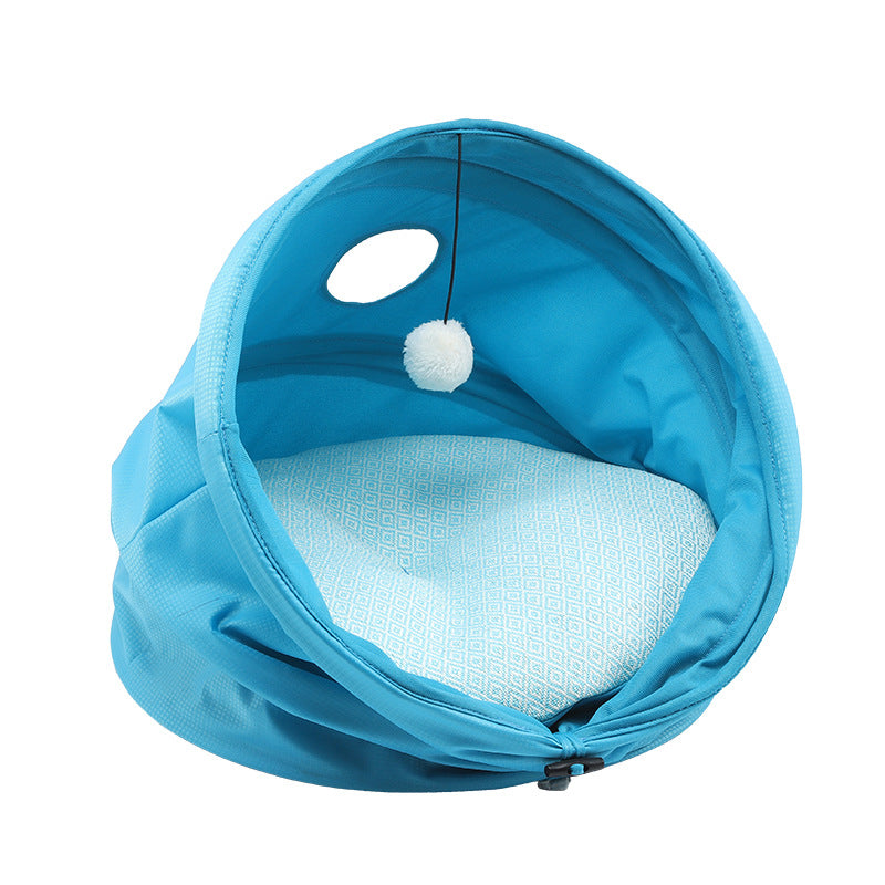 KFX-7229501 Medium Oxford Cloth Cylinder Pet Nest for Cats and Dogs - Cozy PP Cotton Cushion, Orange/Blue