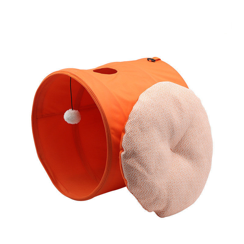 KFX-7229501 Medium Oxford Cloth Cylinder Pet Nest for Cats and Dogs - Cozy PP Cotton Cushion, Orange/Blue