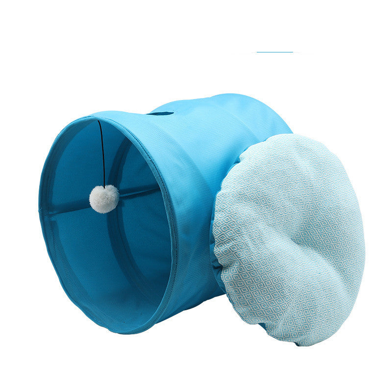 KFX-7229501 Medium Oxford Cloth Cylinder Pet Nest for Cats and Dogs - Cozy PP Cotton Cushion, Orange/Blue