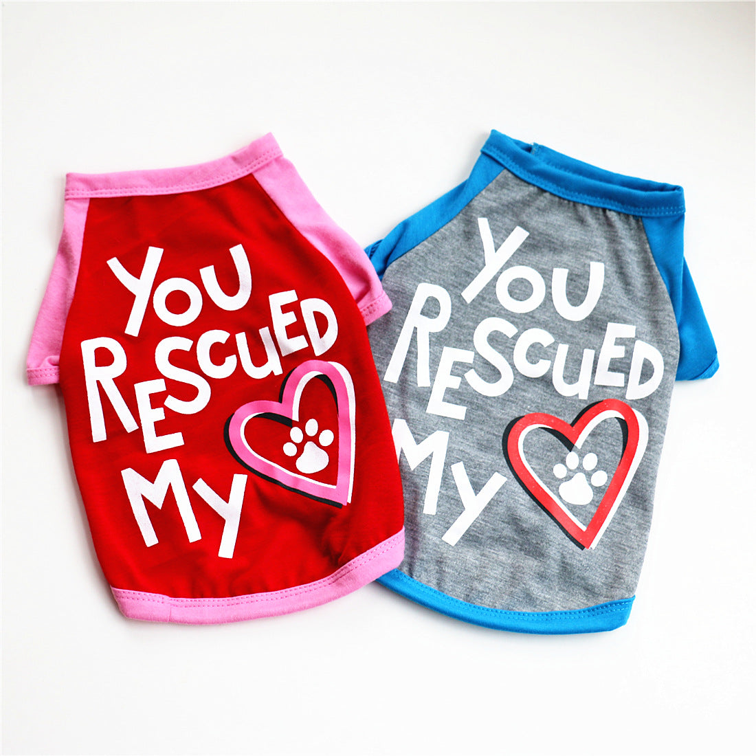 KFX-7229629 Monogrammed Cotton Pet Vest in Red and Blue - Casual Style for Small to Large Dogs