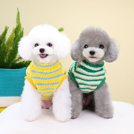 KFX-7230909 Striped Fluffy Coat for Pets - Available in Yellow and Green, Sizes S-XXL