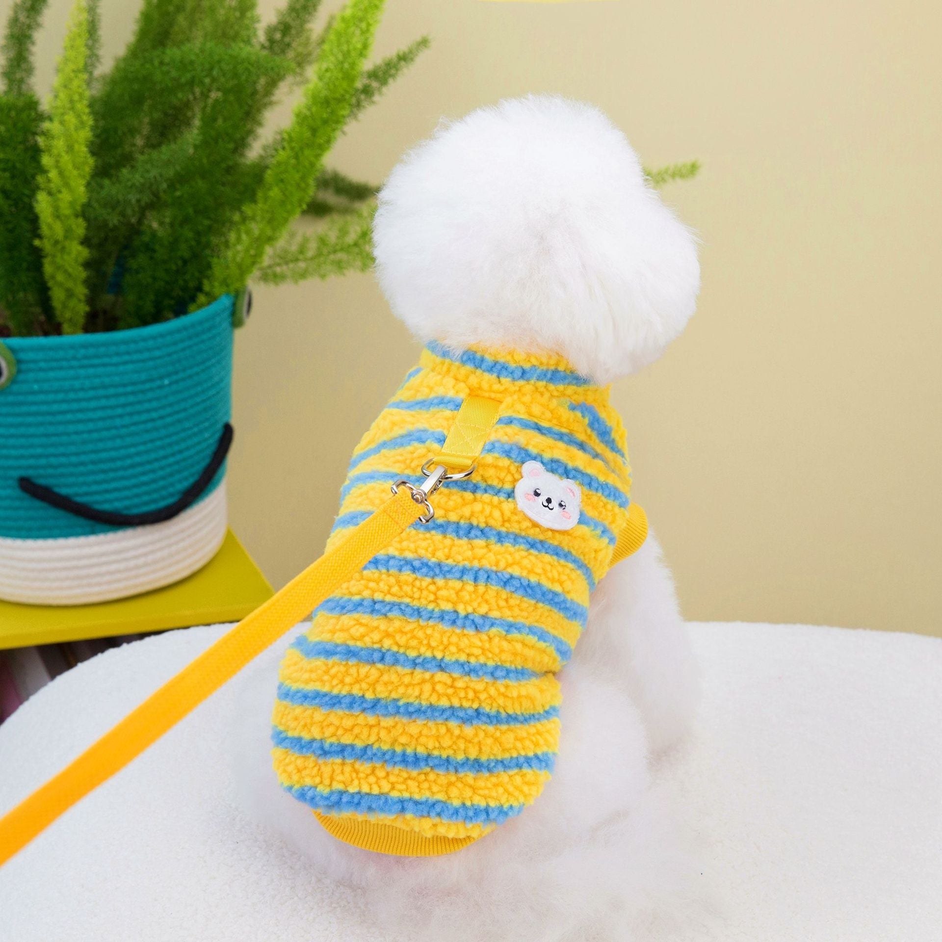 KFX-7230909 Striped Fluffy Coat for Pets - Available in Yellow and Green, Sizes S-XXL