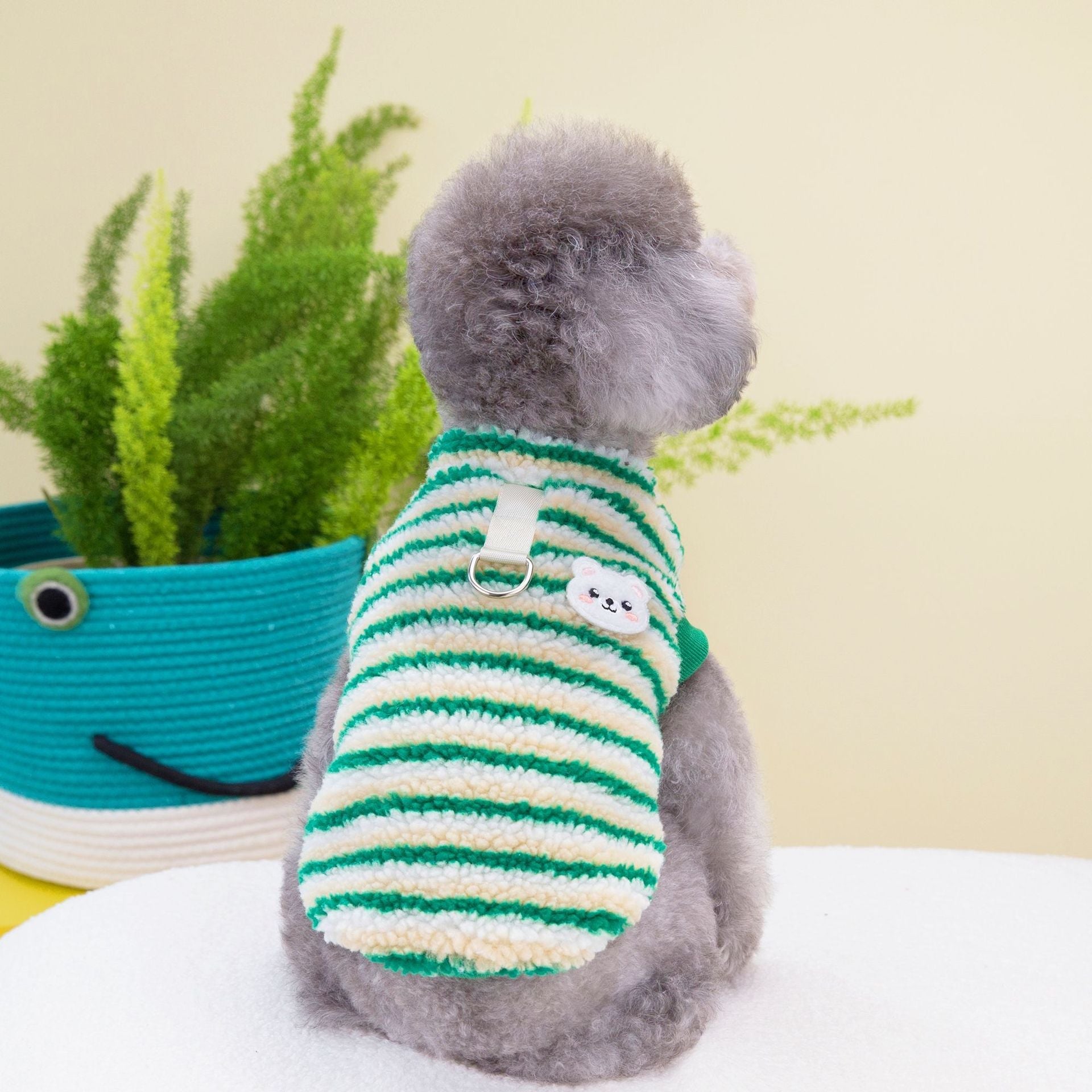 KFX-7230909 Striped Fluffy Coat for Pets - Available in Yellow and Green, Sizes S-XXL